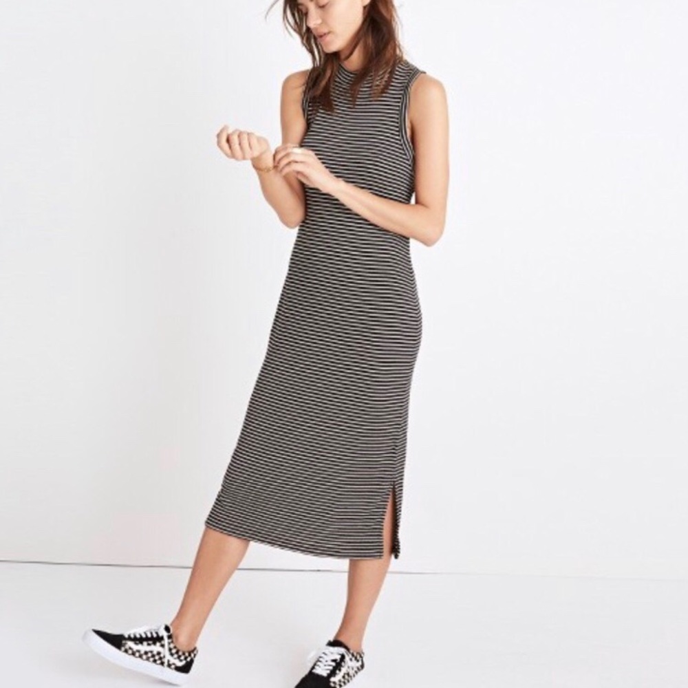 Madewell Mock Neck Striped Midi Dress XXS